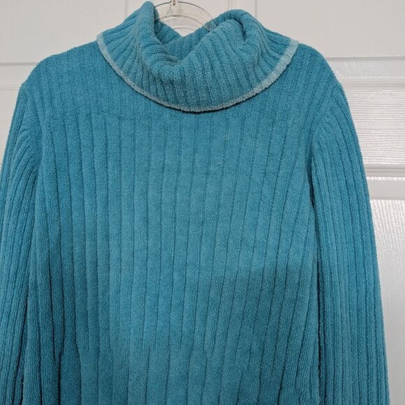 J Jill Ribbed Chenille Turtleneck Womens Size Large Blue Green Soft Knit Sweater - Picture 2 of 10